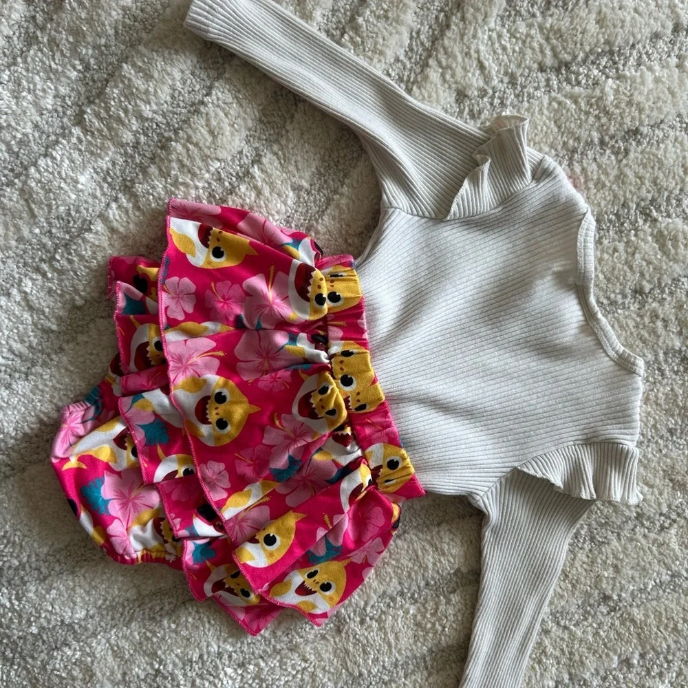 Baby Shark Pinkfong Baby Girl Outfit Set 9–12M Ruffle Bow Bubble Romper